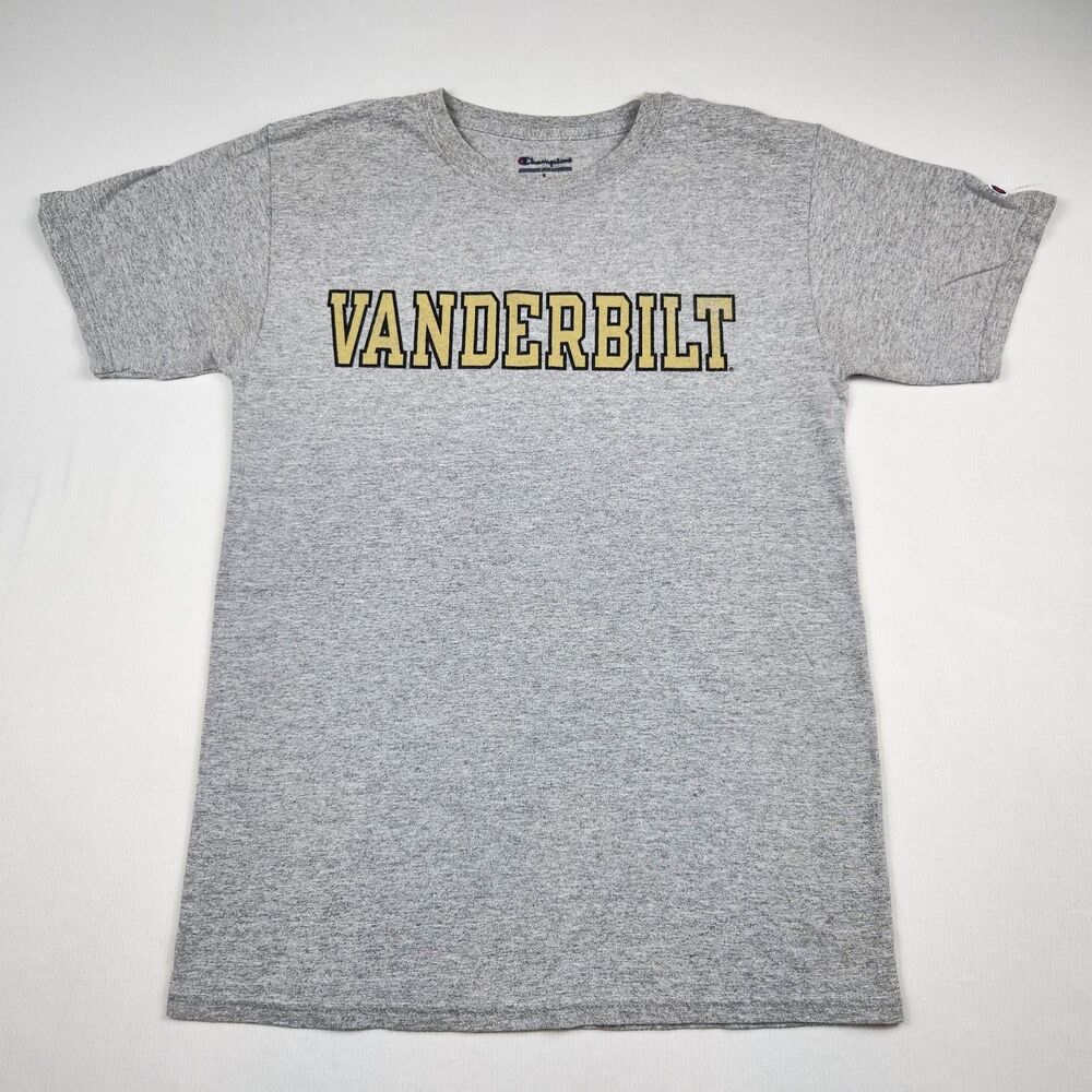 Champion Vanderbilt University T-Shirt Mens S Gray/Yellow Logo Casual GameDay